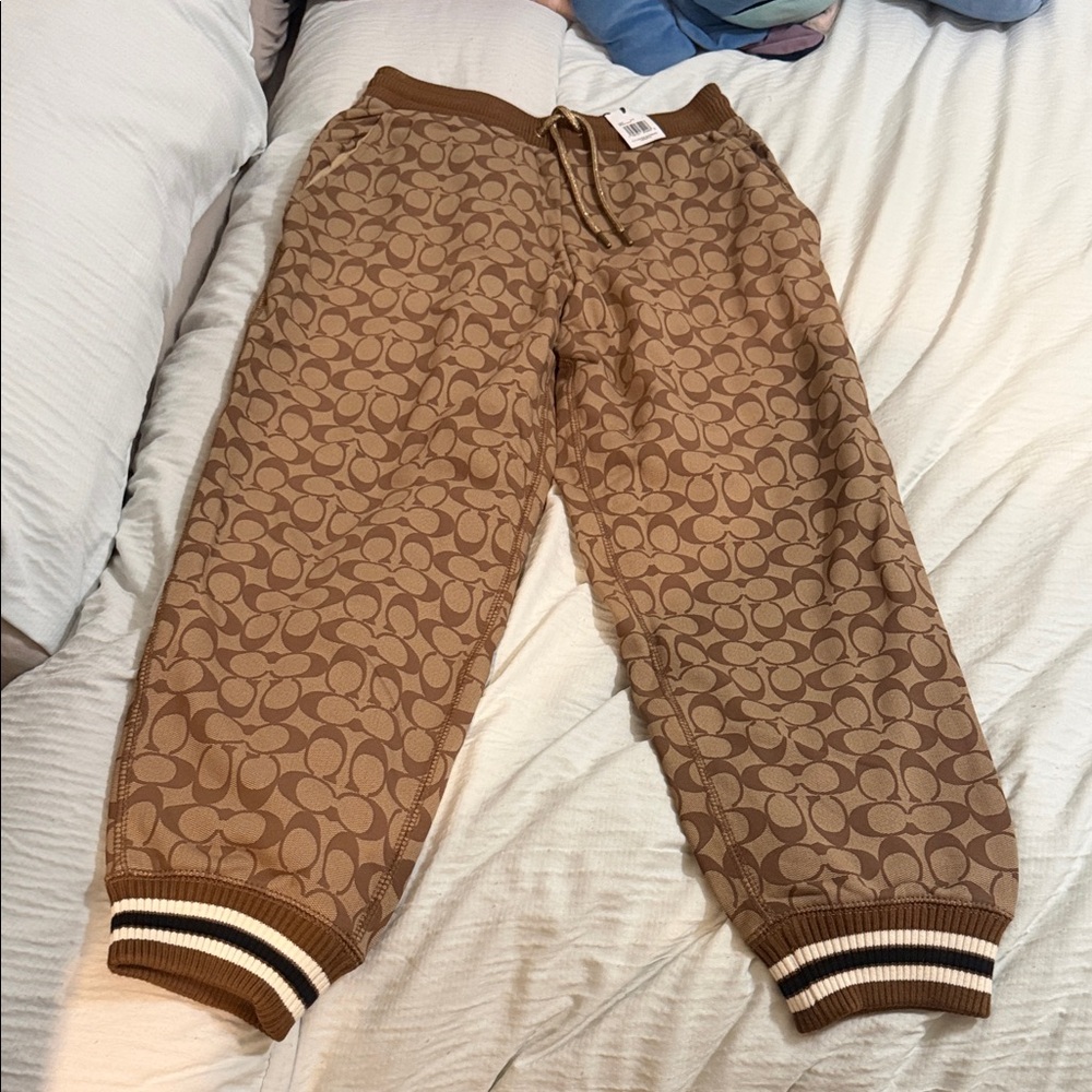 Coach Kids Tan/Brown Signature Logo Joggers